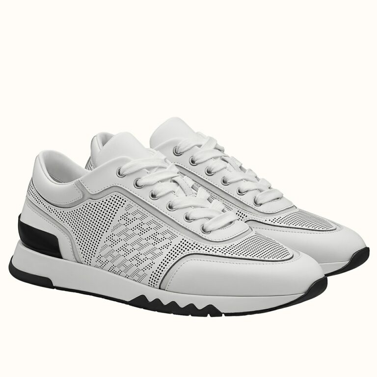 Hermes Men’s C-Addict Sneakers In White Perforated Calfskin