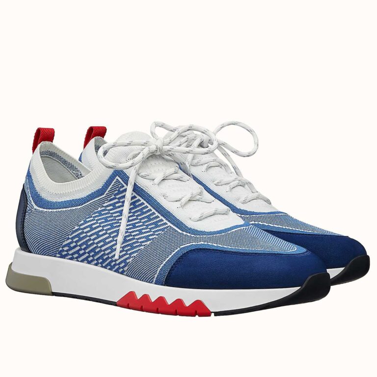 Hermes Men’s Addict Sneakers In Bicolor Blue Knit